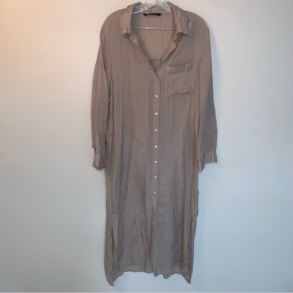 Zara Long 100% Cupro Oversized Button Down Shirt Dress Tunic Silky L - Picture 6 of 12